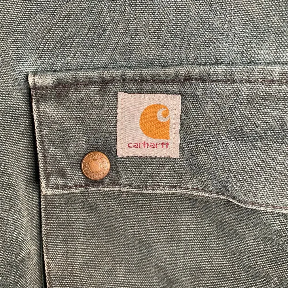 Carhartt Vintage Cape Chore Coat Green Canvas Cotton Front Snap Zip Men's Large